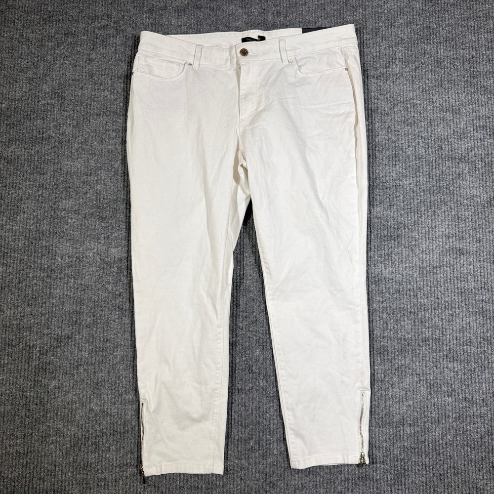 White House Black Market Skinny Crop Contour Jeans White Ankle Zip Size 14